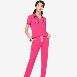 XS Figs hot pink high waisted Zamora jogger scrub pants (top not included)